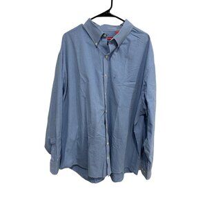 Izod Blue Gingham Long Sleeve Button Front Shirt Sz 2XL Career Business Casual